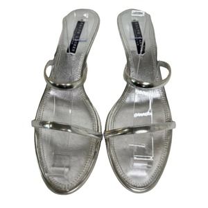 Ralph Lauren Collection 9.5 Silver Kitten 2.5" Heels 2 Straps Original $495 B05